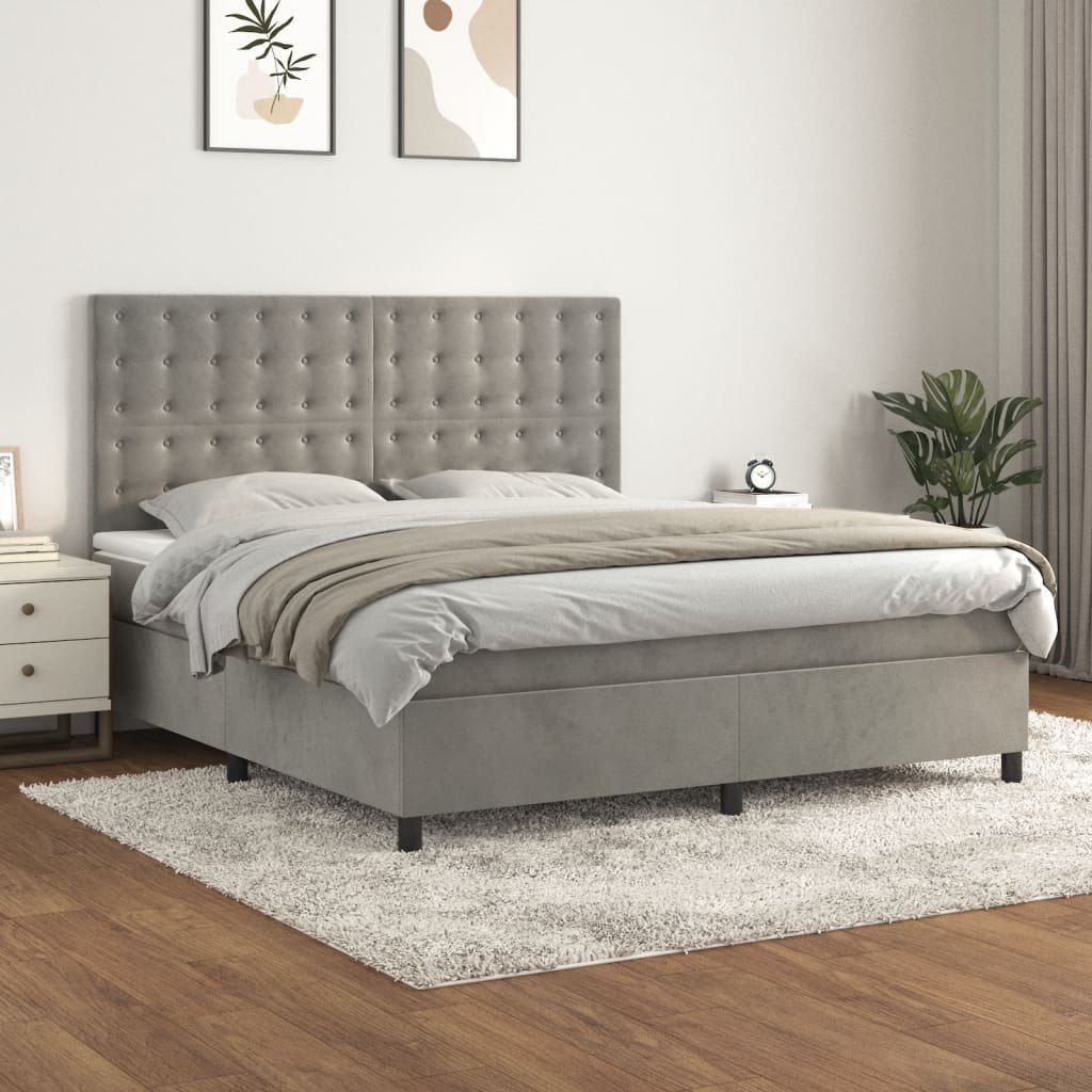 Łóżko kontynentalne z materacem, jasnoszare, 160x200cm, aksamit Lumarko! Lumarko!