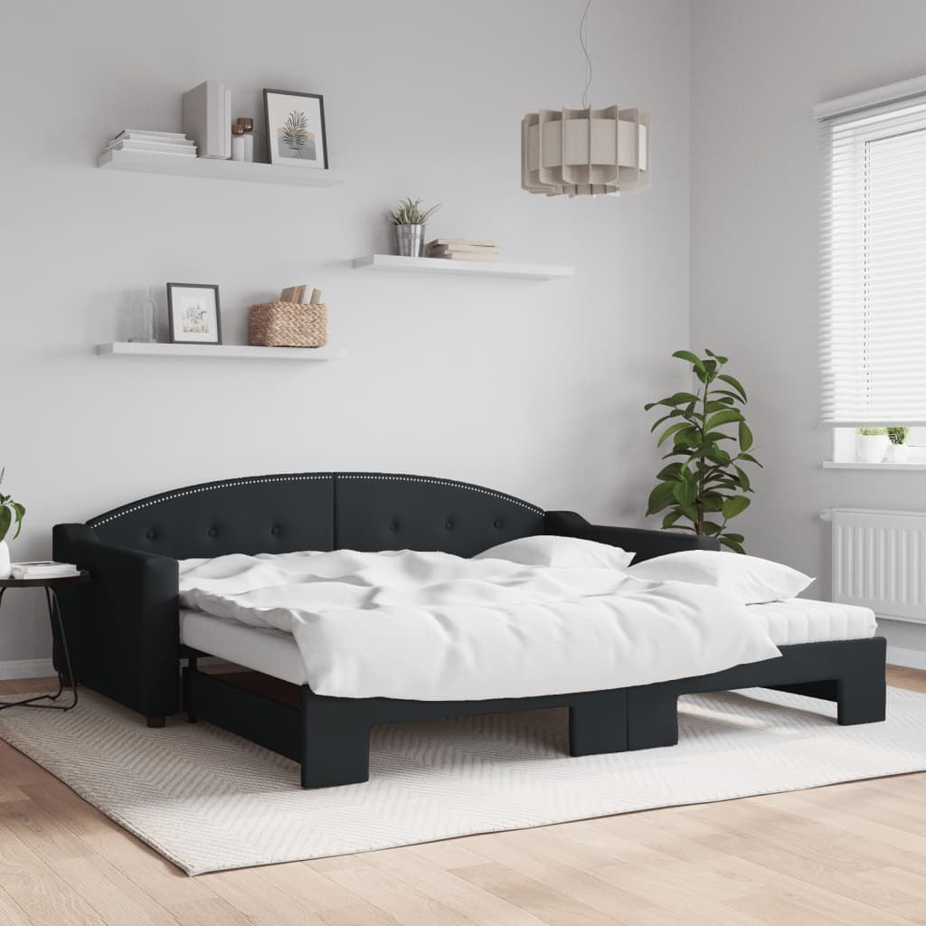 Sofa rozsuwana z materacami, czarna, 100x200 cm, tkanina Lumarko! Lumarko!
