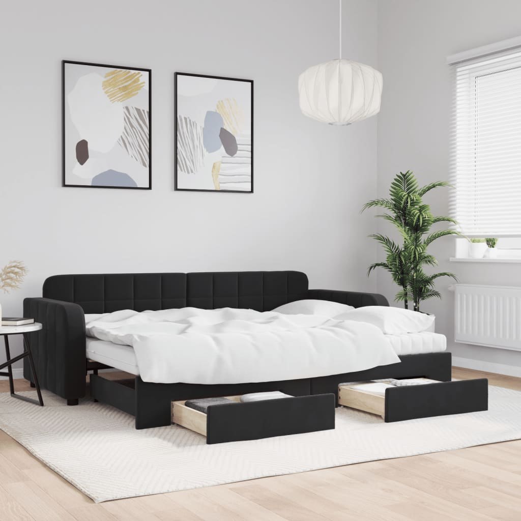 Sofa rozsuwana z szufladami, czarna, 80x200 cm, aksamit Lumarko! Lumarko!