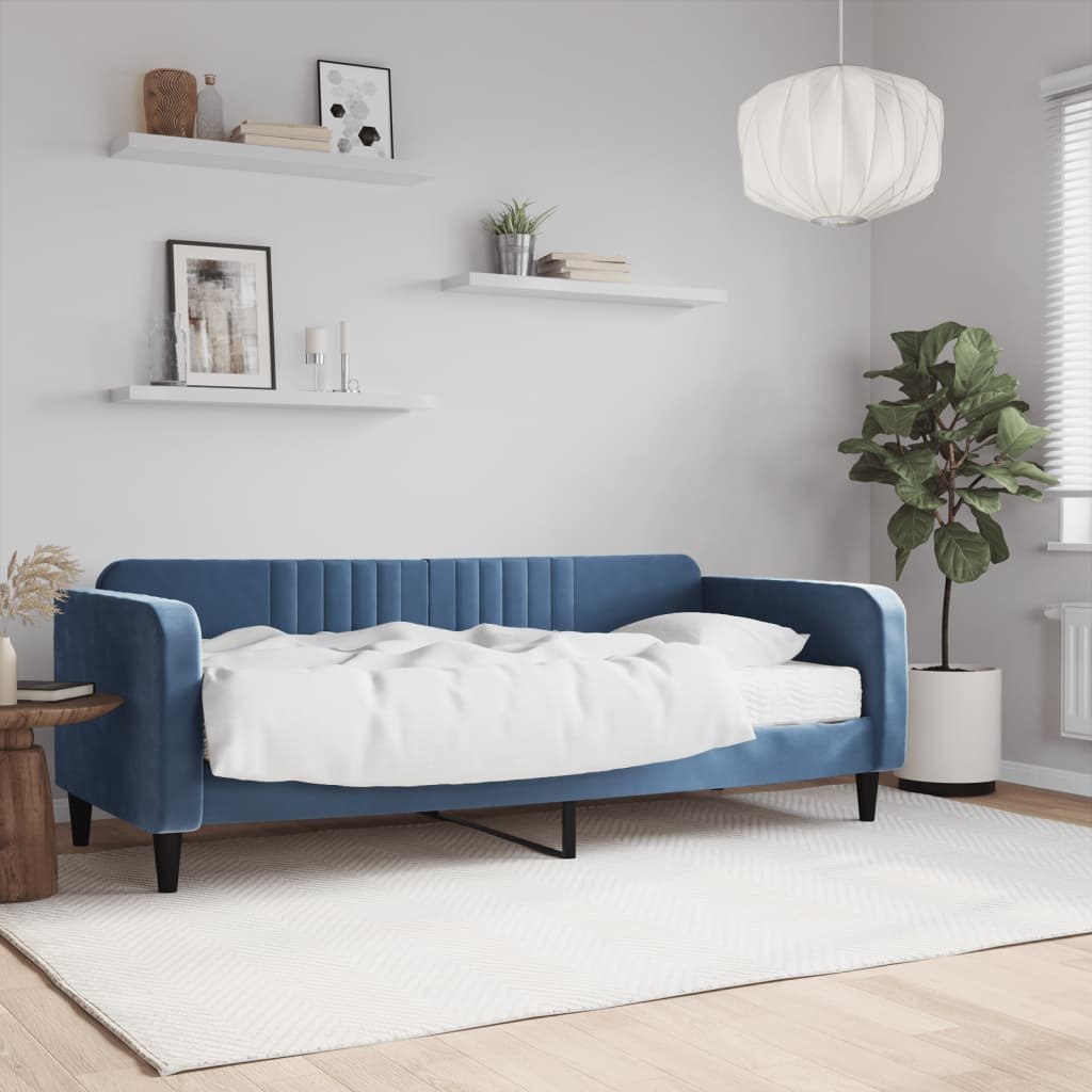 Sofa z materacem do spania, niebieska, 90x200 cm, aksamit Lumarko! Lumarko!