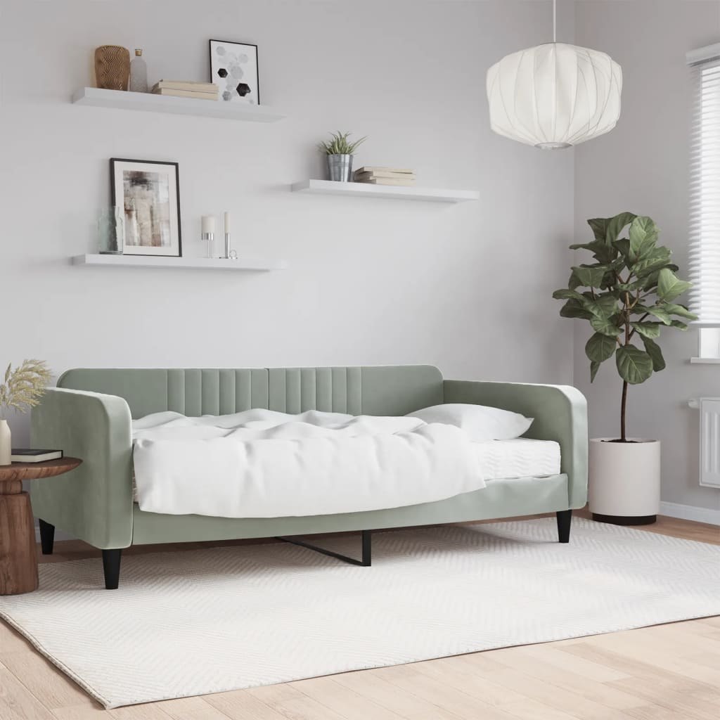 Sofa z materacem do spania, jasnoszara, 90x190 cm, aksamit Lumarko! Lumarko!