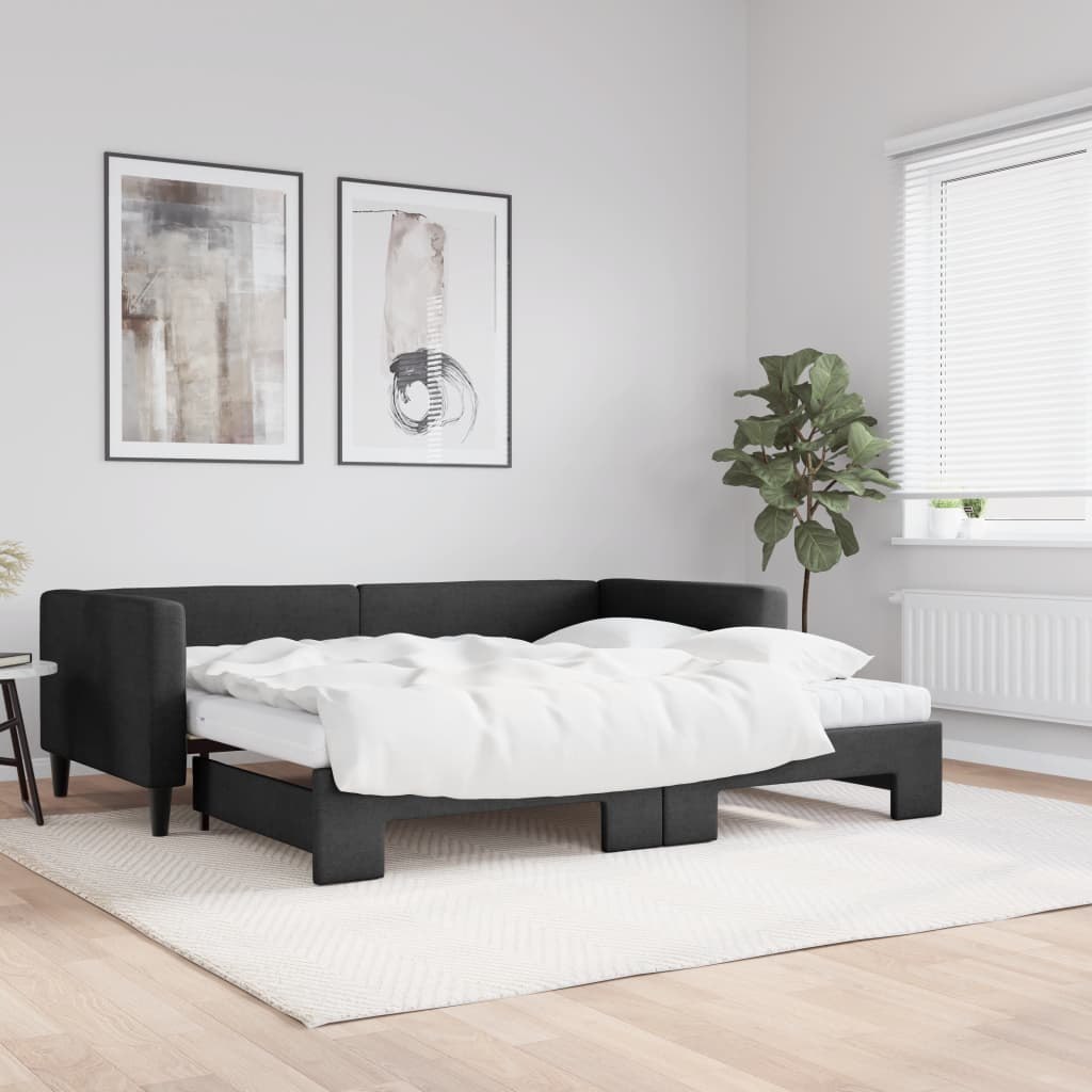 Sofa rozsuwana z materacami, czarna, 90x200 cm, tkanina Lumarko! Lumarko!