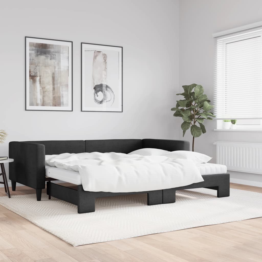Sofa rozsuwana z materacami, czarna, 100x200 cm, tkanina Lumarko! Lumarko!