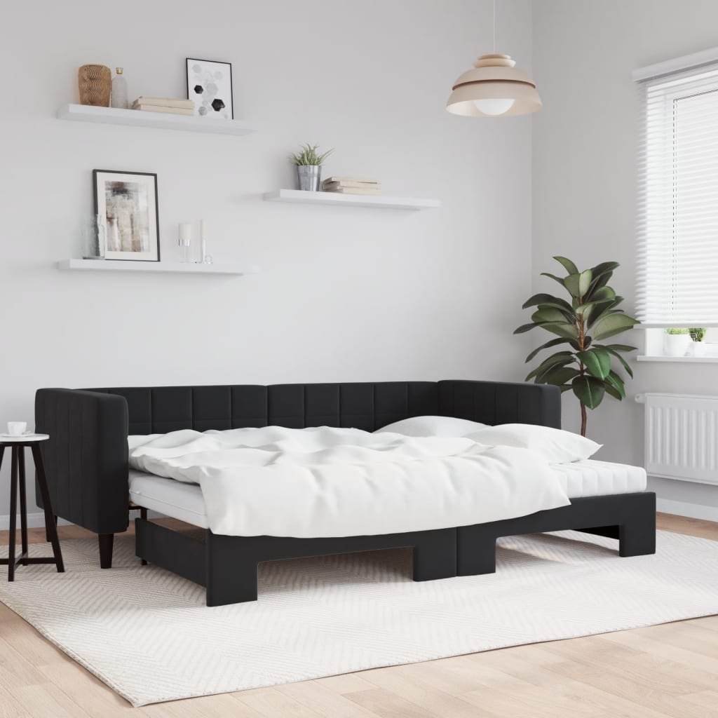 Sofa rozsuwana z materacami, czarna, 80x200 cm, aksamit Lumarko! Lumarko!