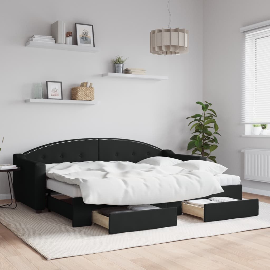 Sofa rozsuwana z szufladami, czarna, 80x200 cm, tkanina Lumarko! Lumarko!