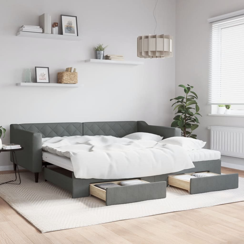 Sofa rozsuwana z szufladami, ciemnoszara, 100x200 cm, tkanina Lumarko! Lumarko!