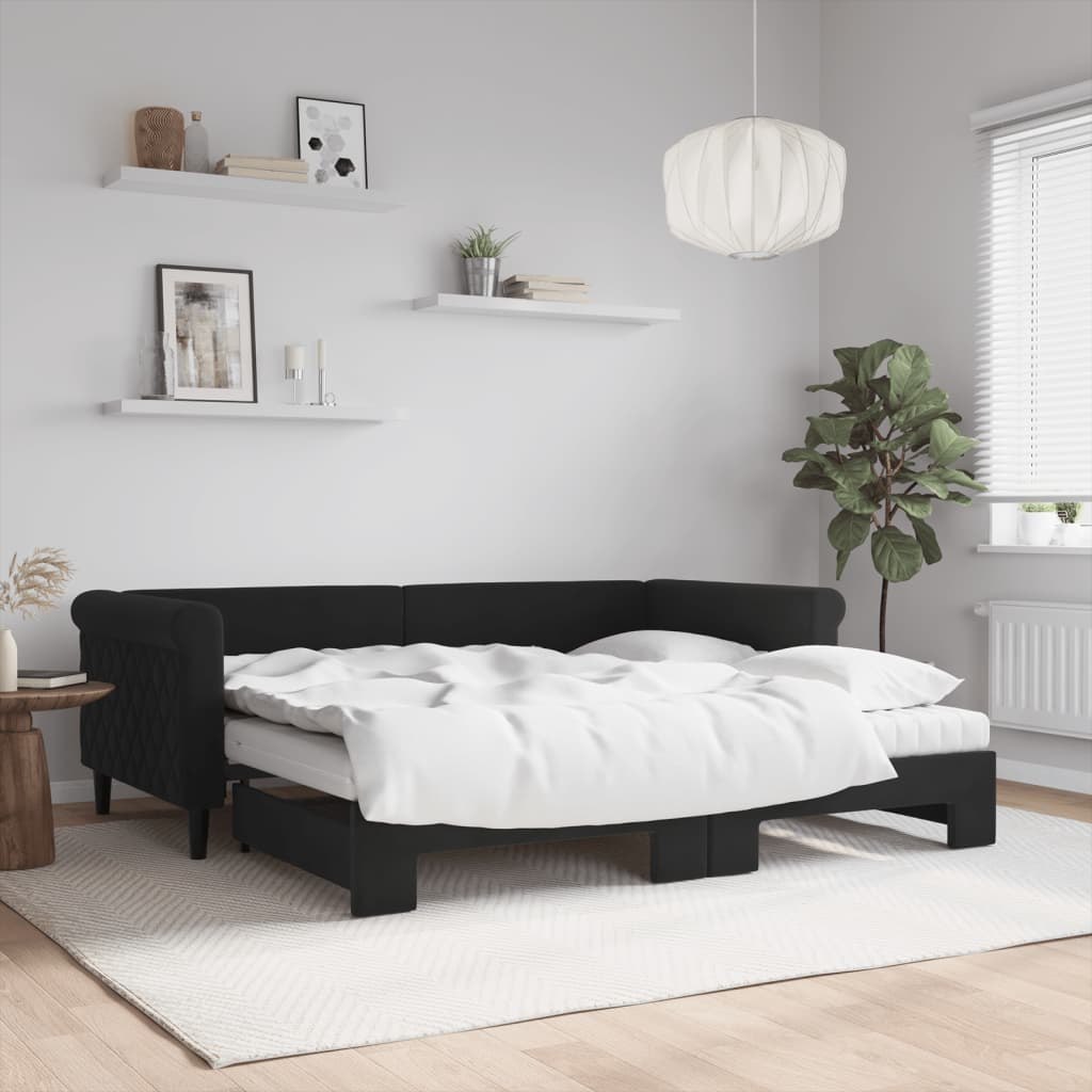Sofa rozsuwana z materacami, czarna, 90x190 cm, aksamit Lumarko! Lumarko!