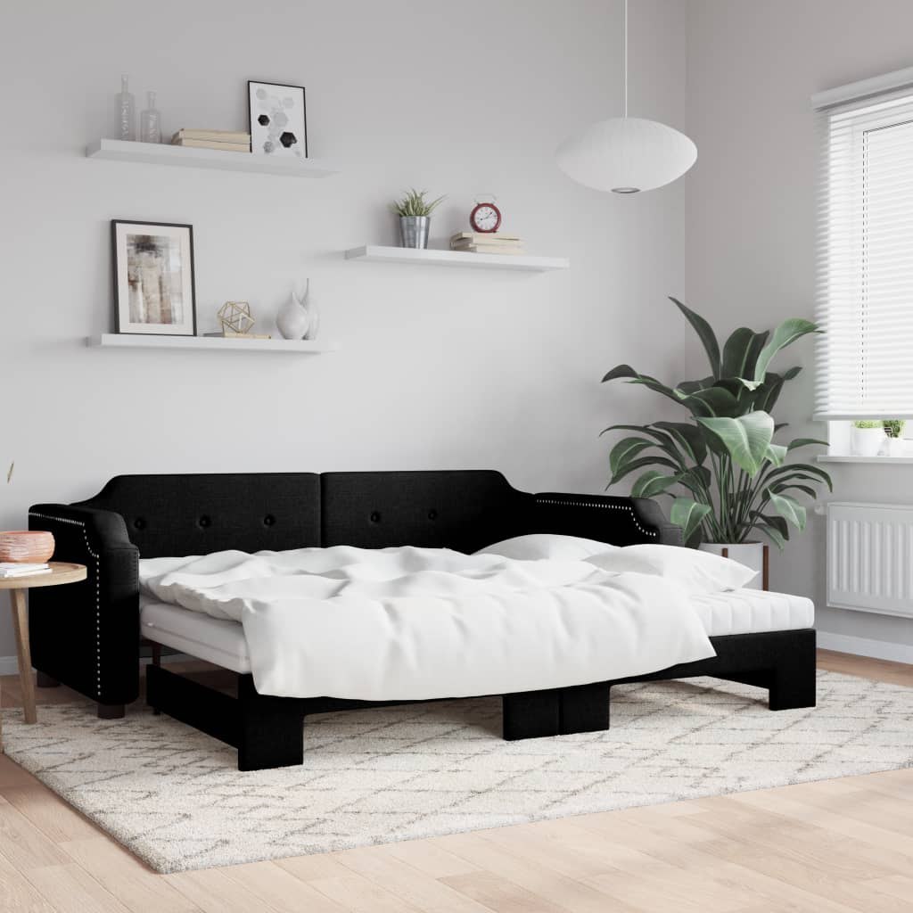Sofa rozsuwana z materacami, czarna, 90x190 cm, tkanina Lumarko! Lumarko!