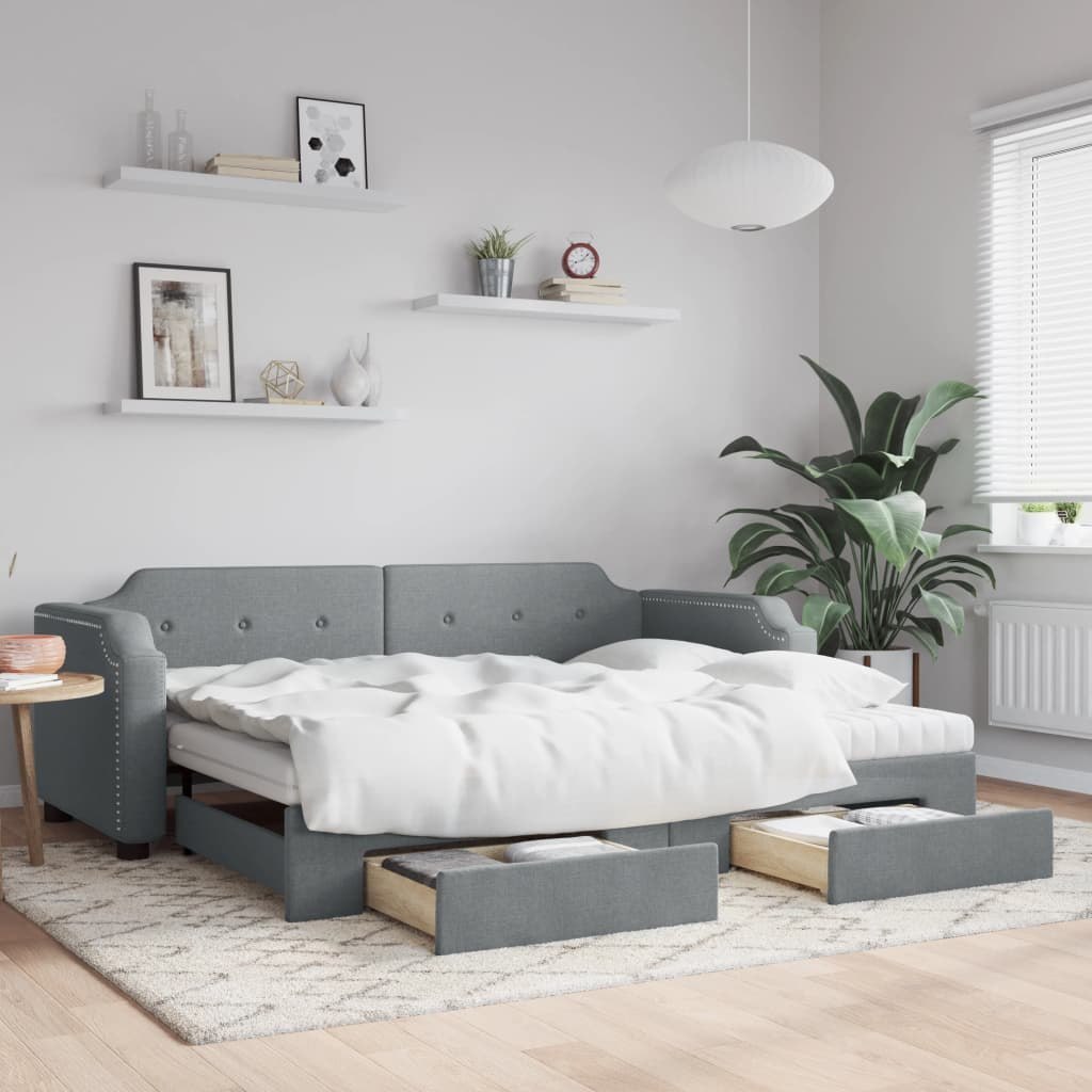 Sofa rozsuwana z szufladami, jasnoszara, 90x190 cm, tkanina Lumarko! Lumarko!