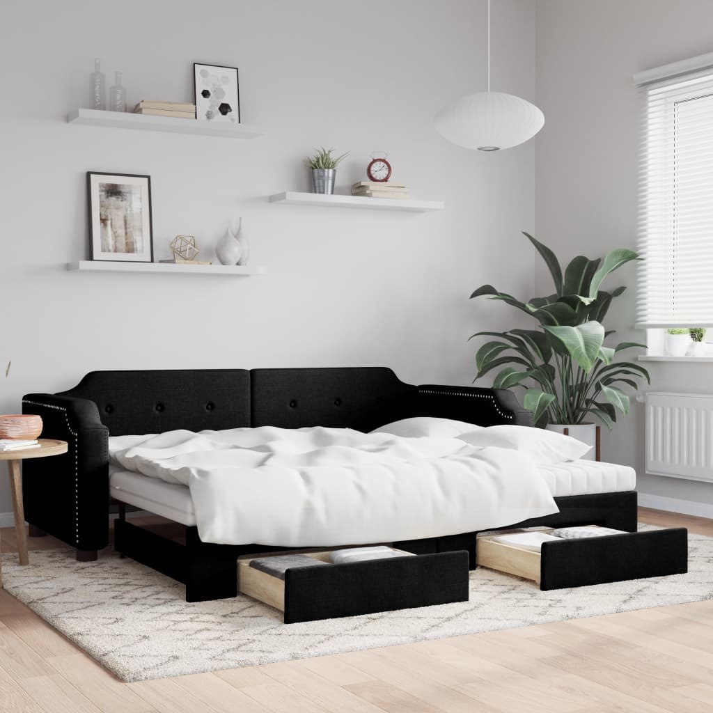 Sofa rozsuwana z szufladami, czarna, 80x200 cm, tkanina Lumarko! Lumarko!