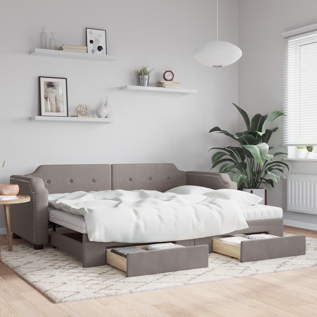 Sofa rozsuwana z szufladami, taupe, 90x200 cm, tkanina Lumarko! Lumarko!