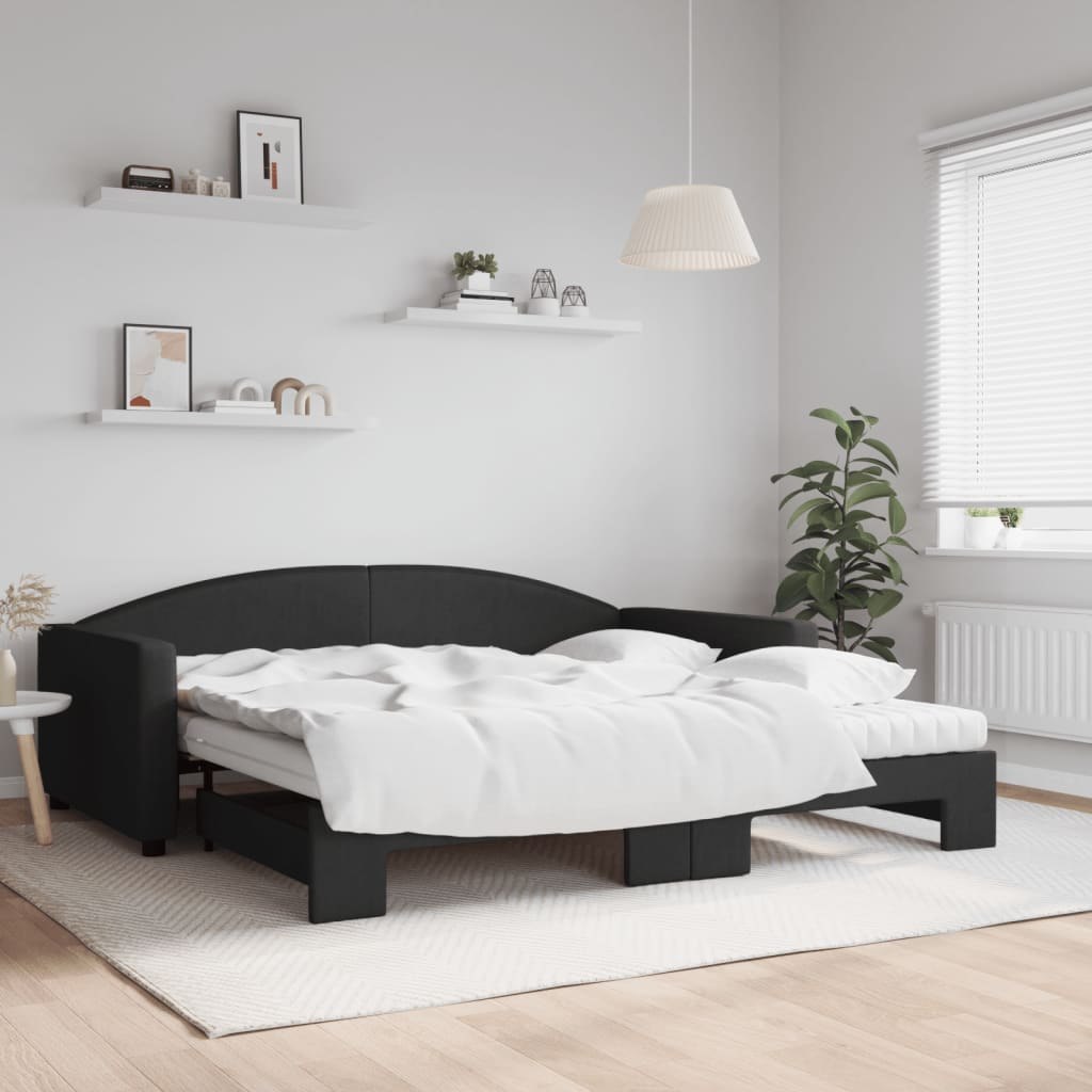 Sofa rozsuwana z materacami, czarna, 100x200 cm, tkanina Lumarko! Lumarko!