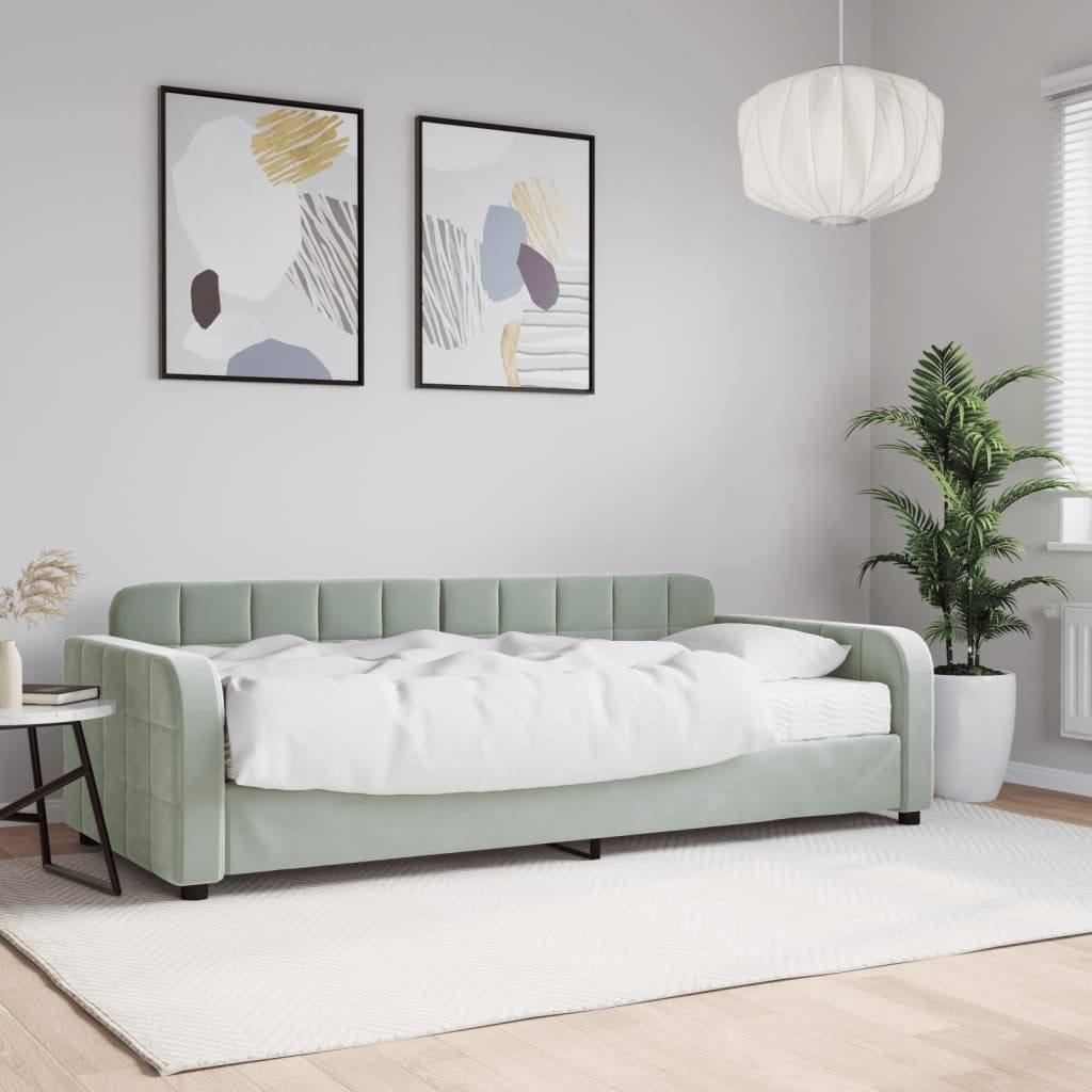 Sofa z materacem do spania, jasnoszara, 90x190 cm, aksamit Lumarko! Lumarko!