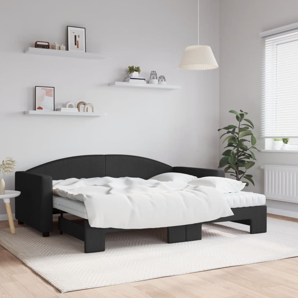 Sofa rozsuwana z materacami, czarna, 90x190 cm, tkanina Lumarko! Lumarko!