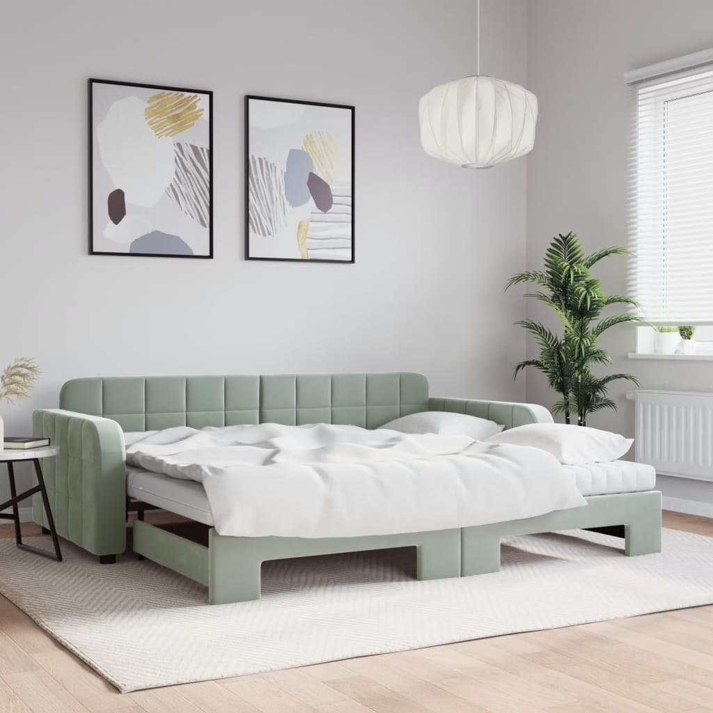 Sofa rozsuwana z materacami, jasnoszara, 90x190 cm, aksamit Lumarko! Lumarko!