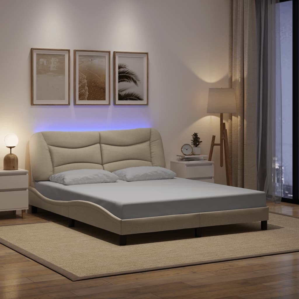 Rama łóżka z LED bez materaca Kremowa 160x200 cm Tkanina Lumarko! Lumarko!