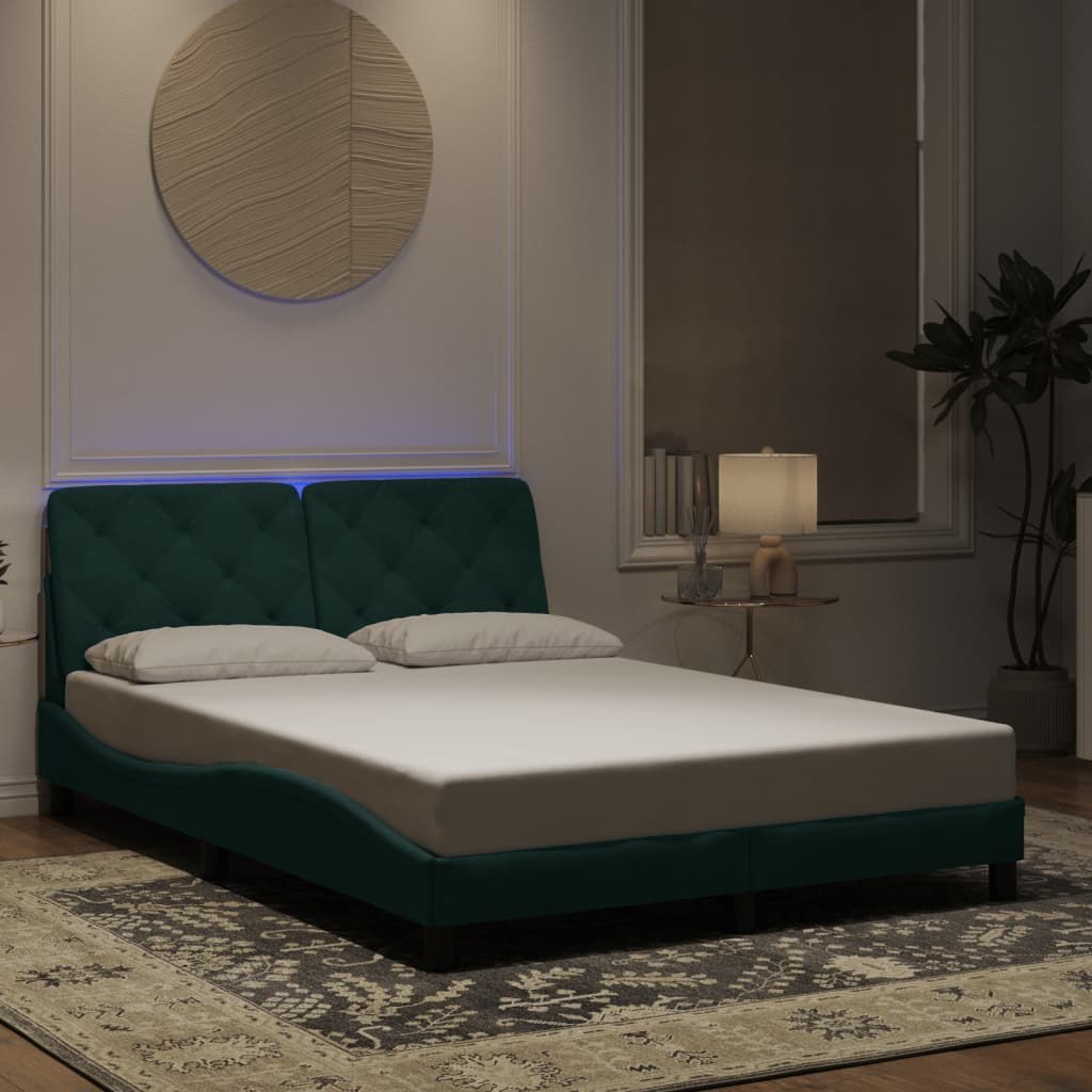 Rama łóżka z LED, ciemnozielona, 140x190 cm, aksamitna Lumarko! Lumarko!
