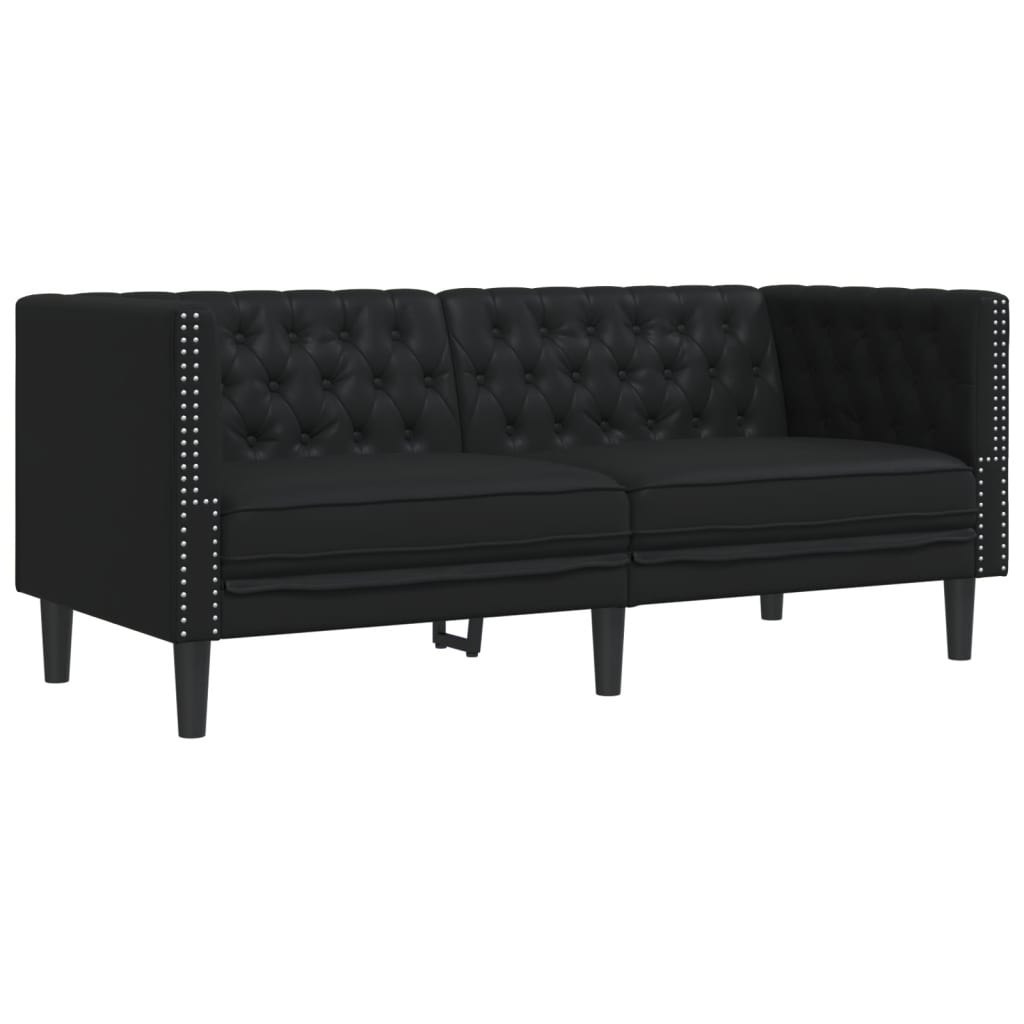 Sofa Chesterfield, 2-os., czarna, tapicerowana sztuczną skórą Lumarko! Lumarko!