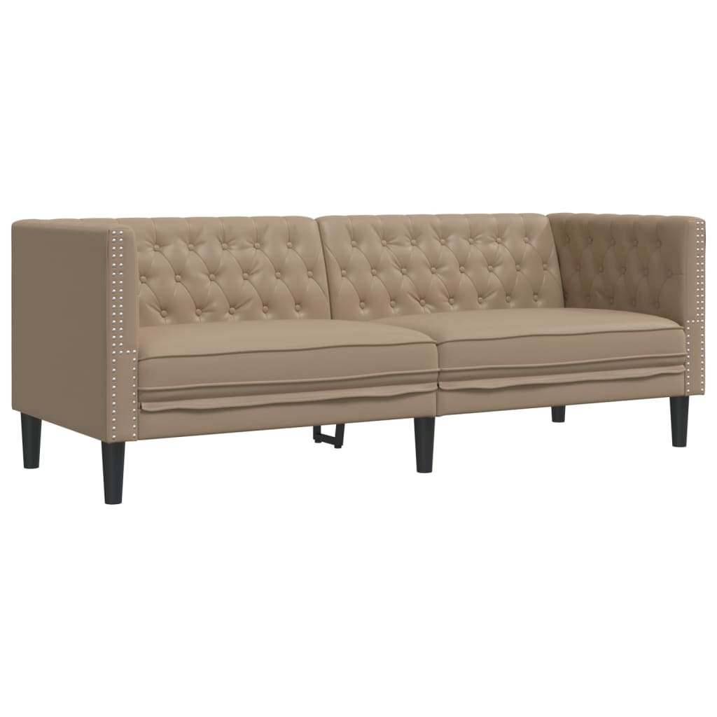 Sofa Chesterfield, 3-os., cappuccino, sztuczna skóra