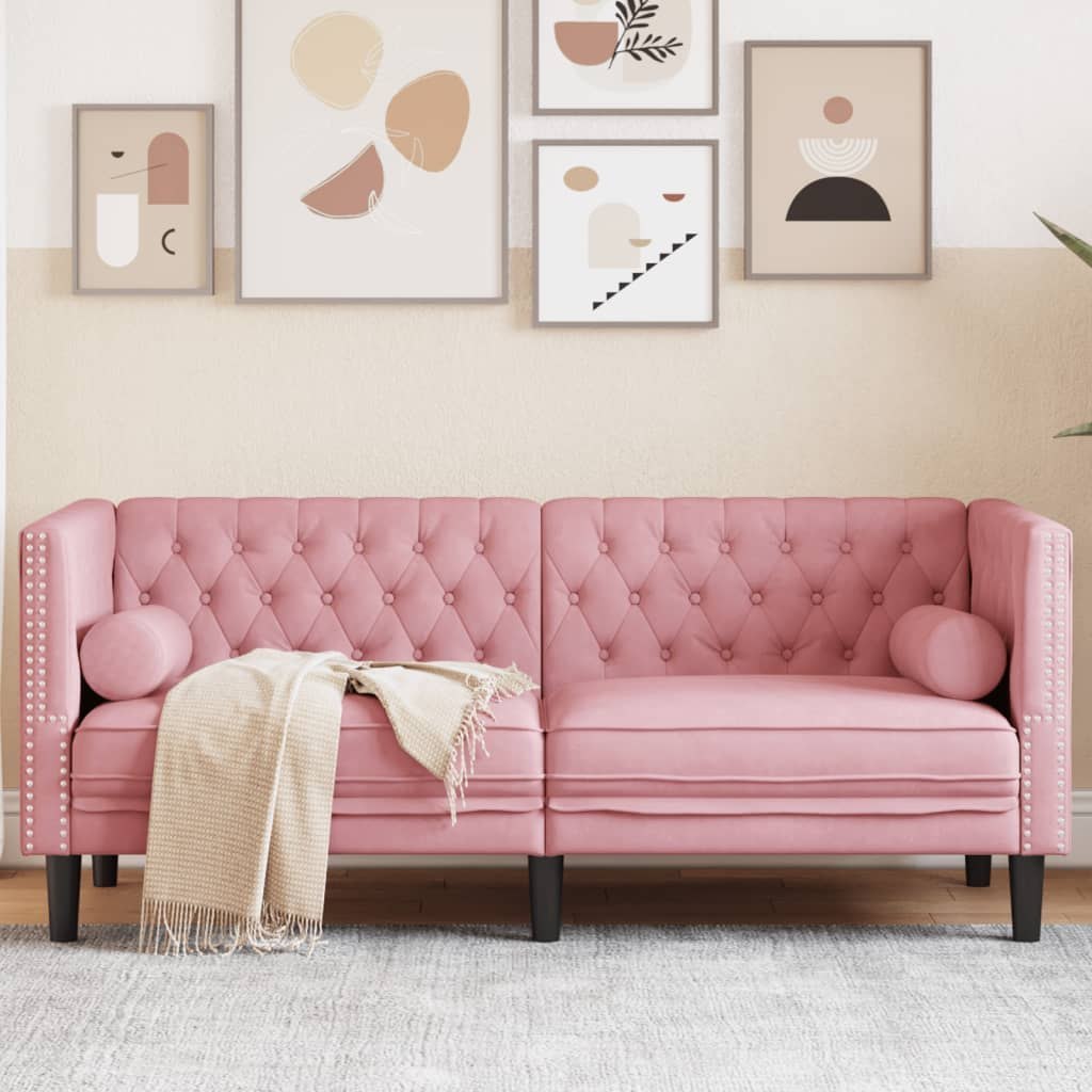 Sofa Chesterfield z wałkami, dwuosobowa, różowa, aksamit Lumarko! Lumarko!