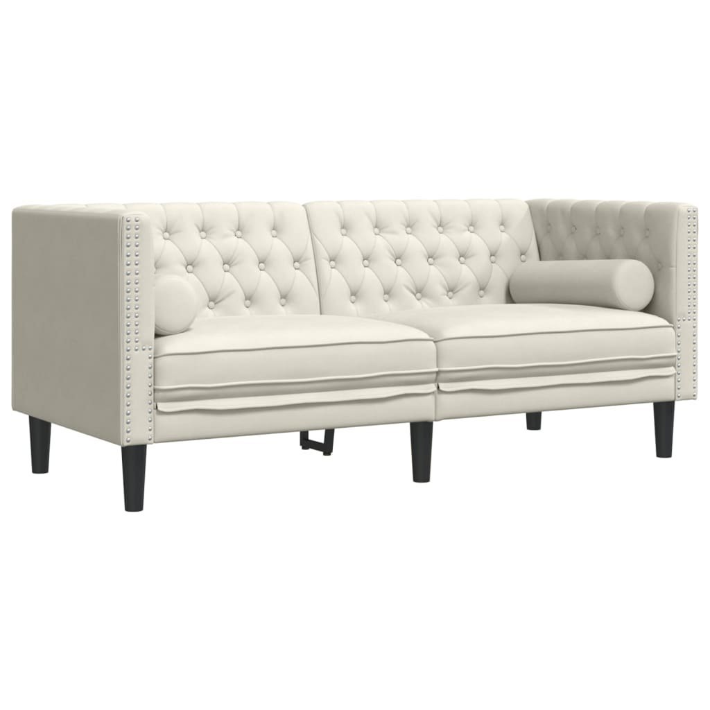 Sofa Chesterfield z wałkami, dwuosobowa, kremowa, aksamit Lumarko! Lumarko!