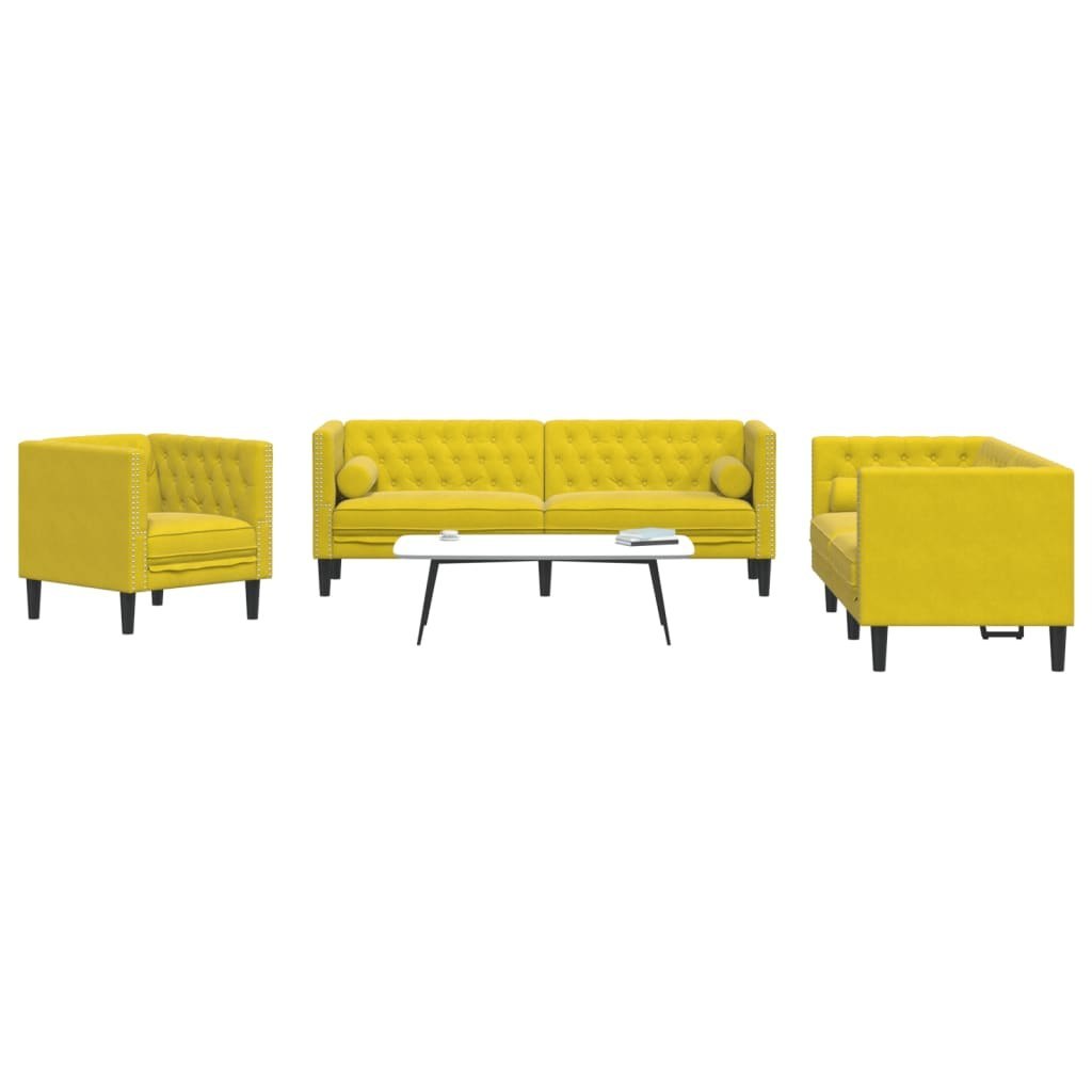 3-cz. wypoczynek Chesterfield z wałkami, żółty, aksamit Lumarko! Lumarko!
