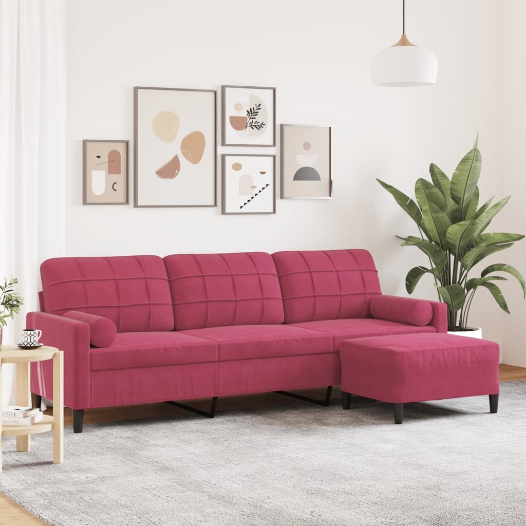 3-osobowa sofa z podnóżkiem winna czerwień 210 cm, aksamit Lumarko! Lumarko!