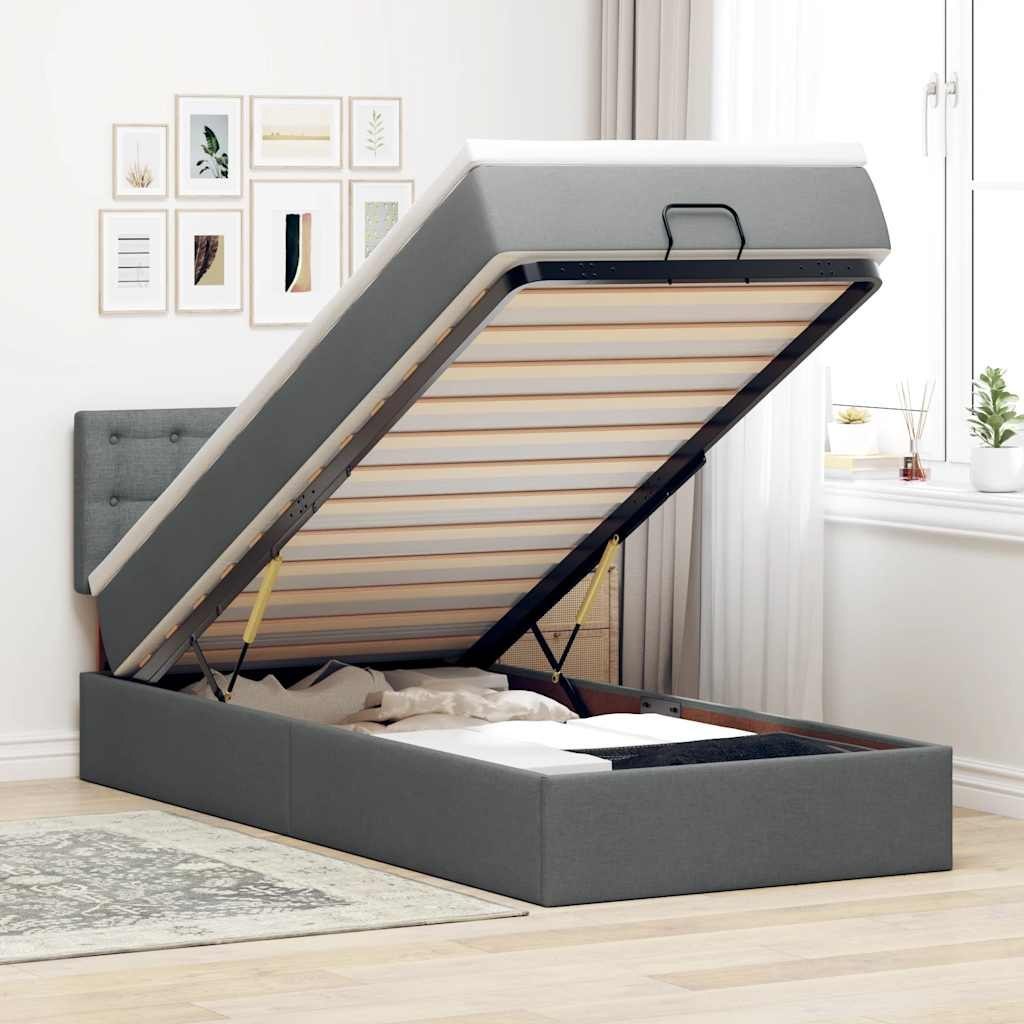 Łóżko otomana z materacem, ciemnoszare, 90x200 cm, tkanina Lumarko! Lumarko!