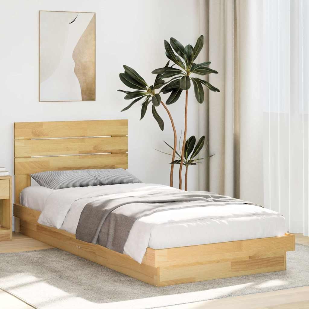 Rama łóżka z zagłówkiem bez materaca 75x190 cm lite drewno dąb Lumarko!