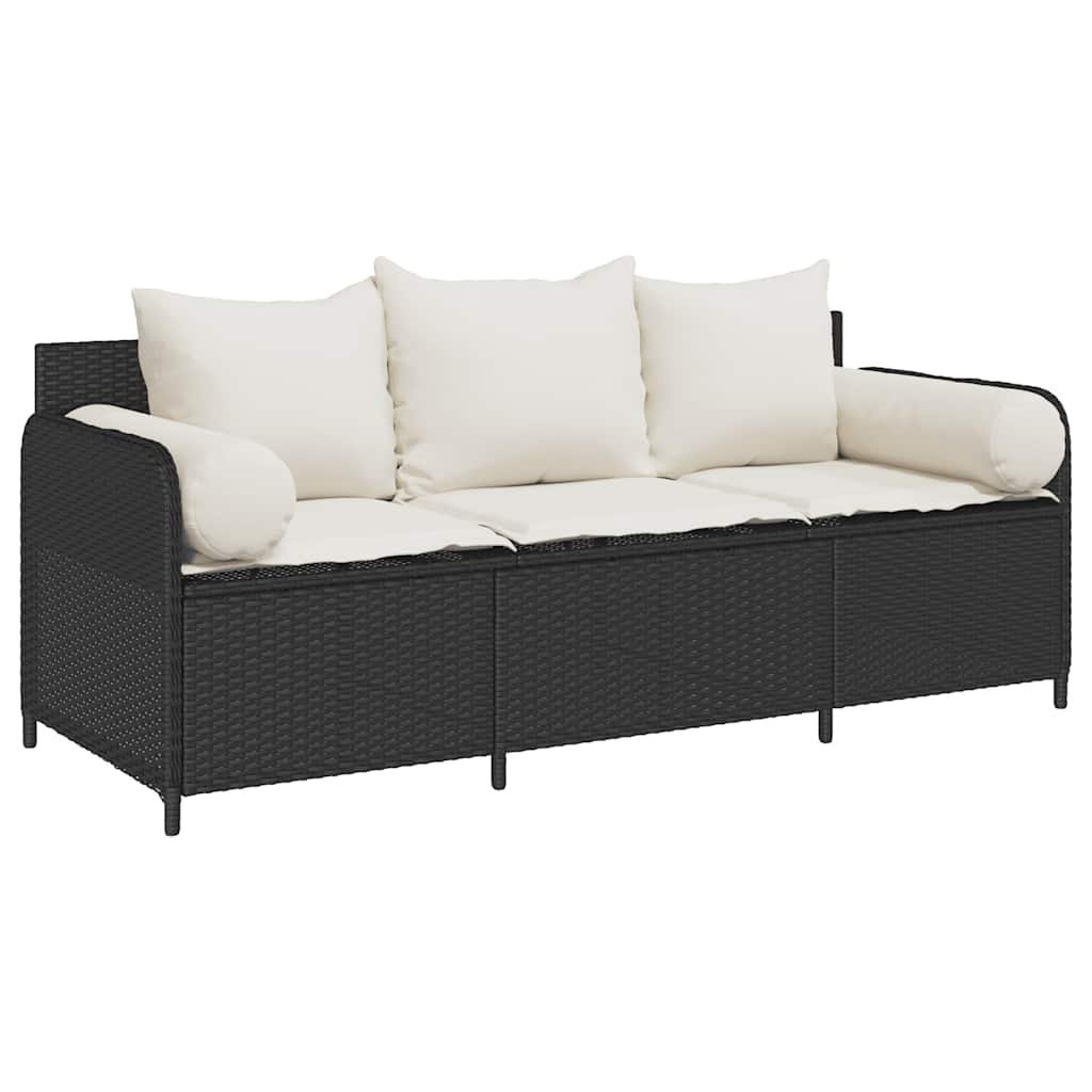 Sofa ogrodowa z poduszkami, 3-osobowa, czarna, polirattan Lumarko!