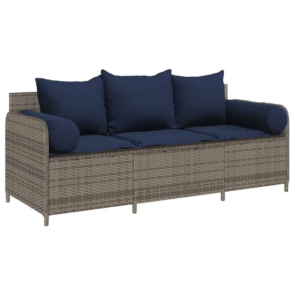 3-osobowa sofa ogrodowa z poduszkami, szara, polirattan Lumarko!