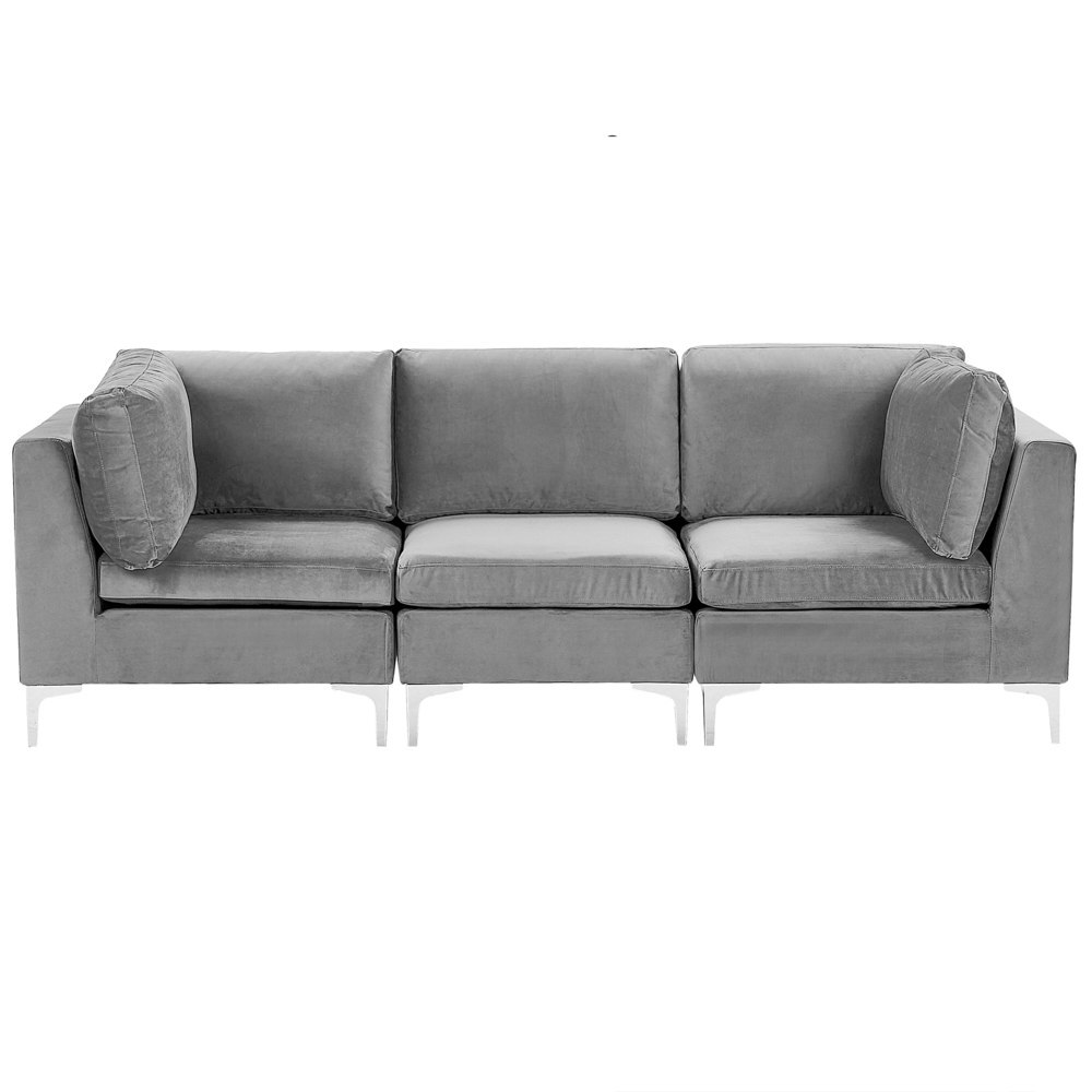 Sofa modułowa 3-osobowa welurowa szara EVJA
