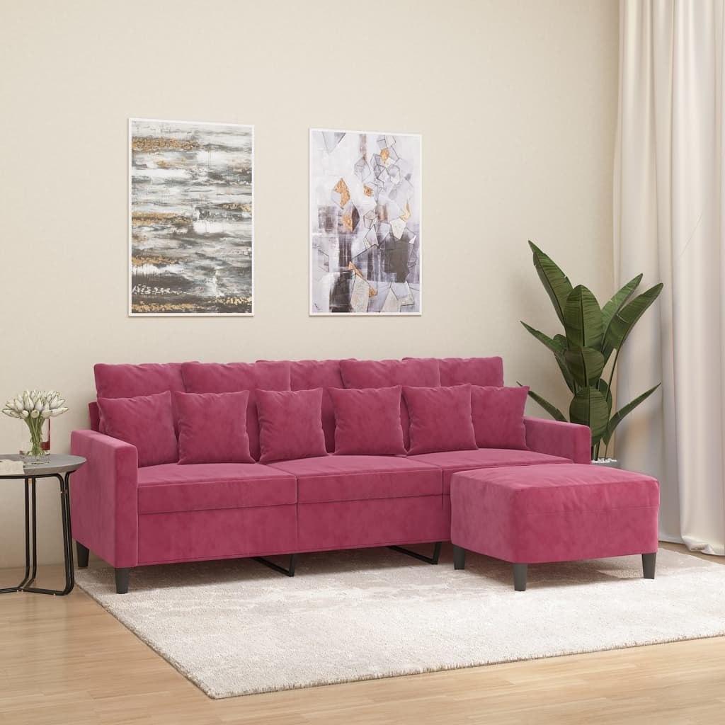 3-osobowa sofa z podnóżkiem winna czerwień 180 cm, aksamit Lumarko!