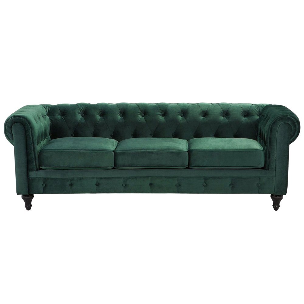Sofa 3-osobowa welurowa zielona CHESTERFIELD