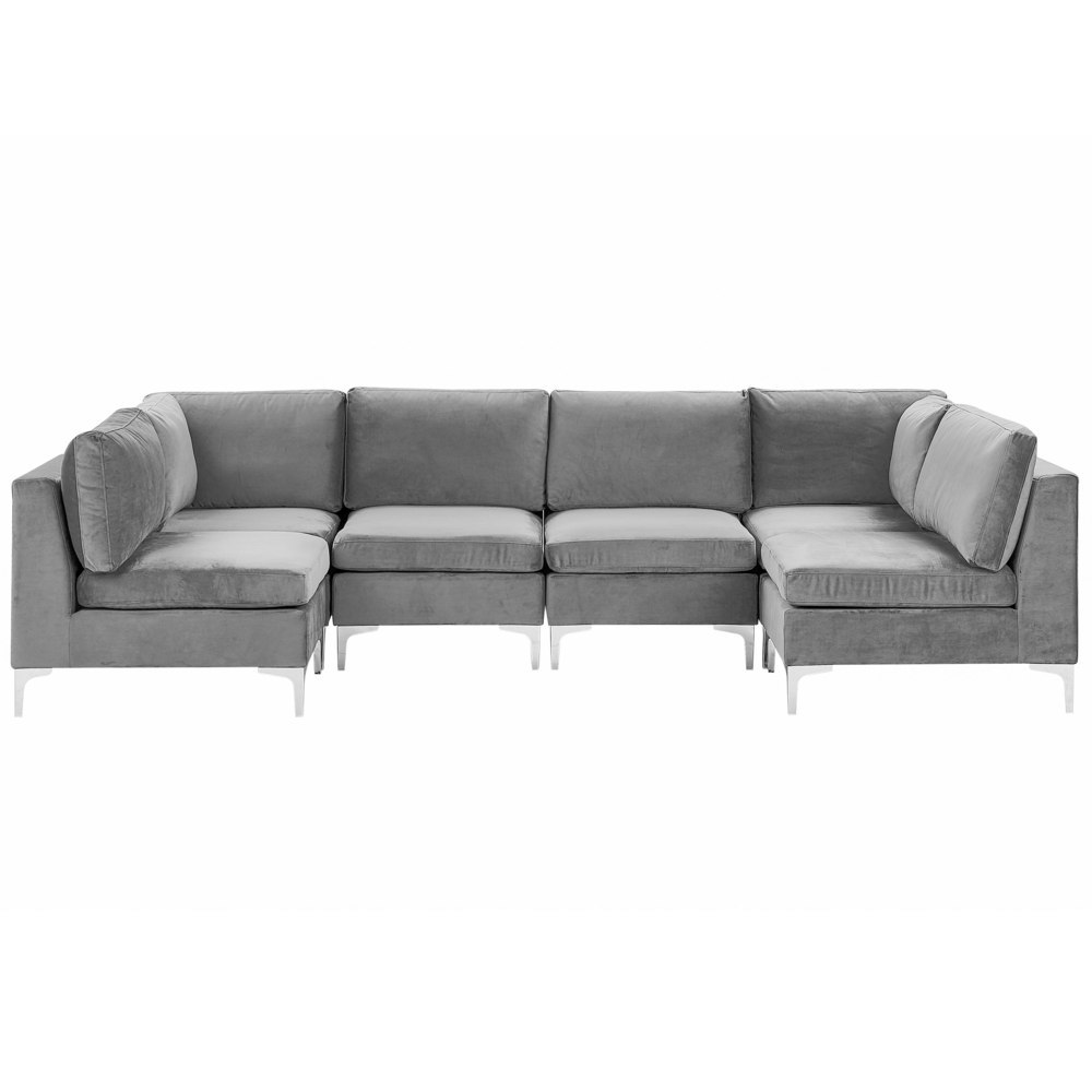 Sofa modułowa 6-osobowa welurowa szara
