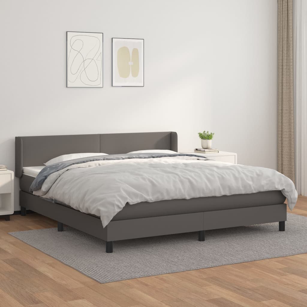 Łóżko kontynentalne z materacem, szare, ekoskóra 160x200 cm Lumarko!