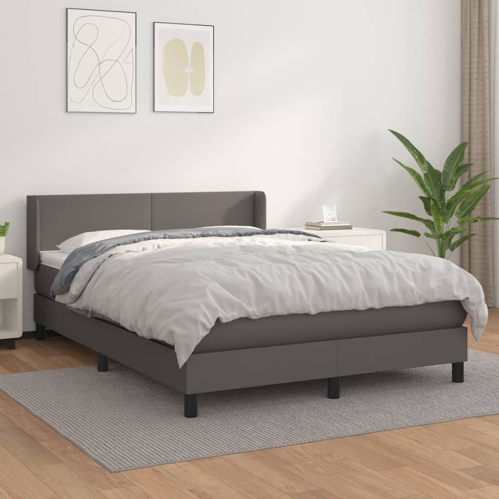 Łóżko kontynentalne z materacem, szare, ekoskóra 140x190 cm Lumarko!