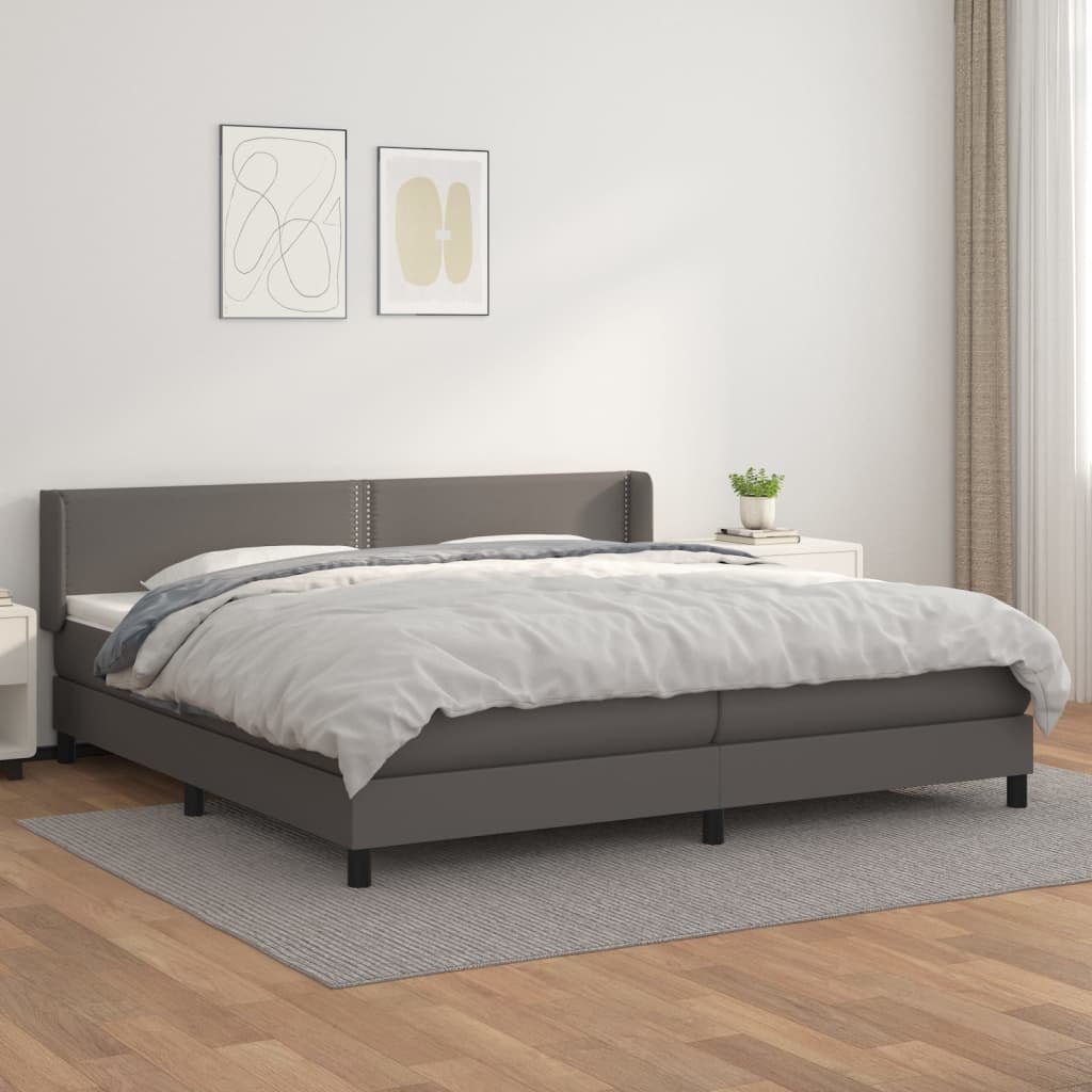 Łóżko kontynentalne z materacem, szare, ekoskóra 200x200 cm Lumarko!