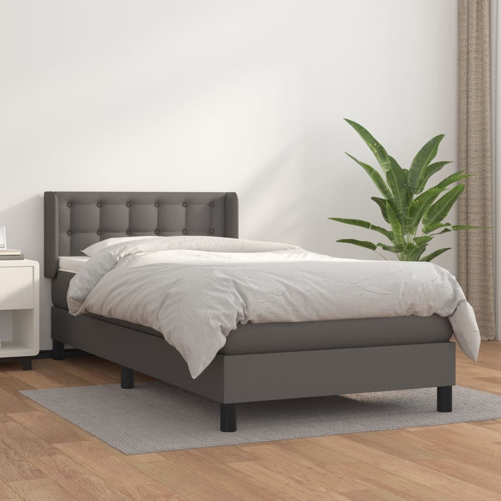 Łóżko kontynentalne z materacem, szare, ekoskóra 90x190 cm Lumarko!