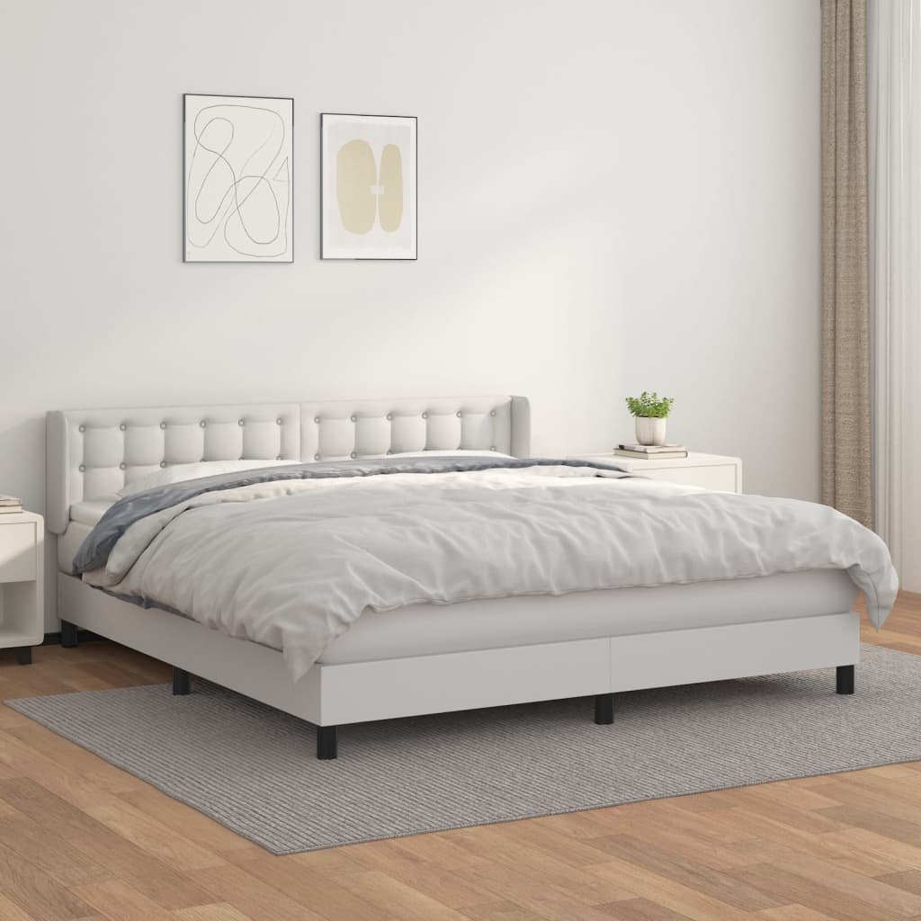 Łóżko kontynentalne z materacem, białe, ekoskóra 160x200 cm Lumarko!
