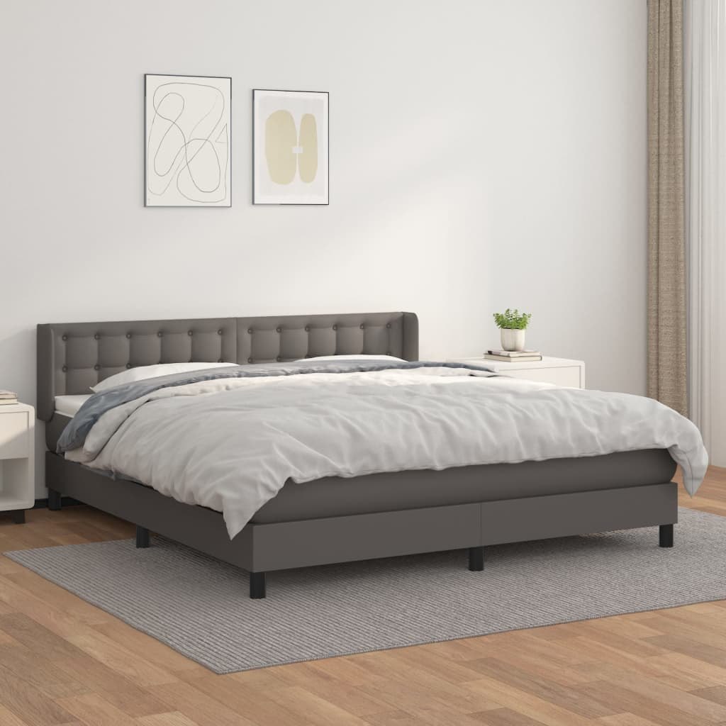 Łóżko kontynentalne z materacem, szare, ekoskóra 180x200 cm Lumarko!