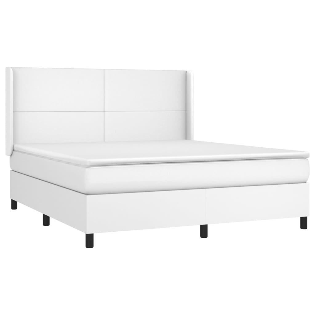 Łóżko kontynentalne z materacem i LED, biała ekoskóra 160x200cm Lumarko!