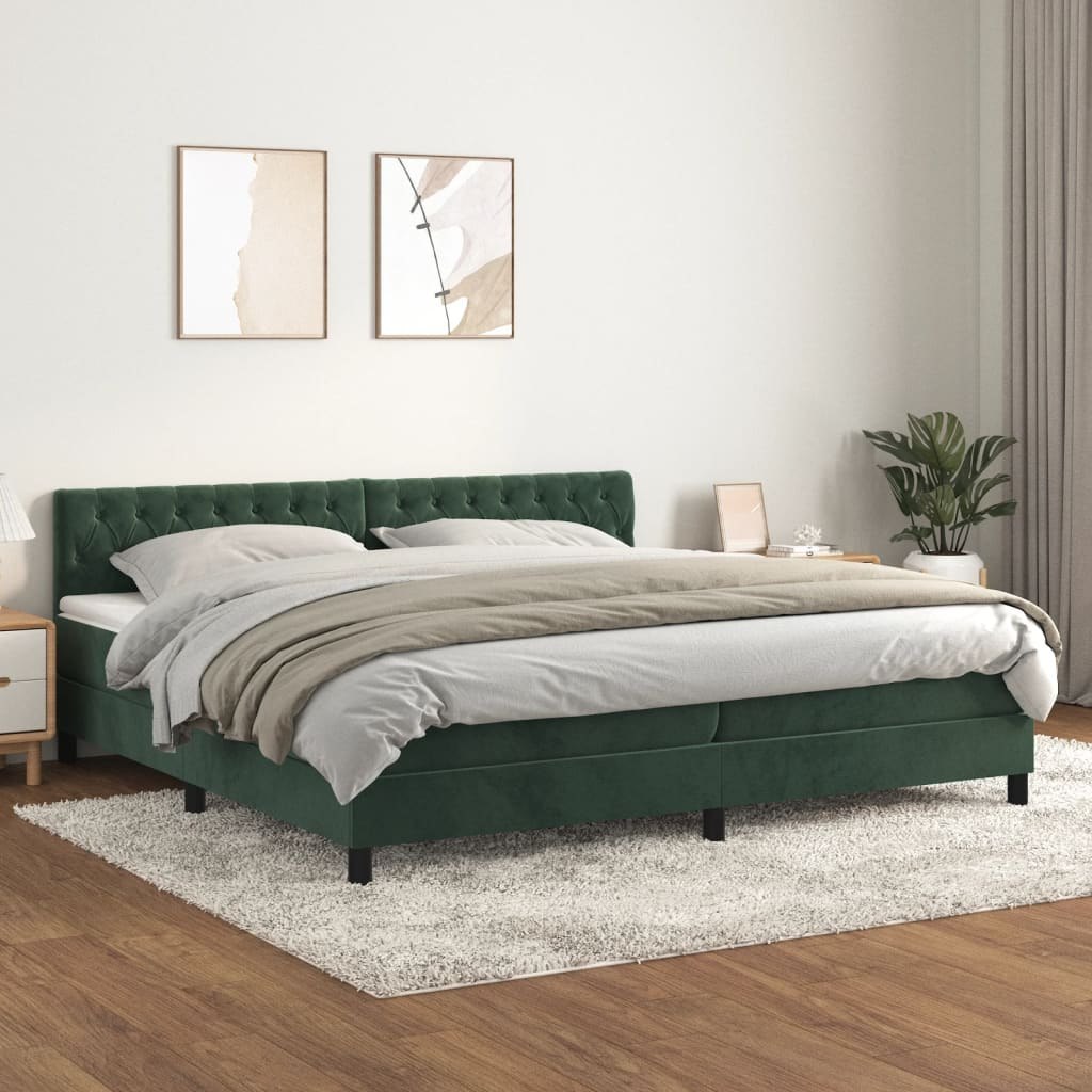 Łóżko kontynentalne z materacem, zielone, aksamit, 200x200 cm Lumarko!