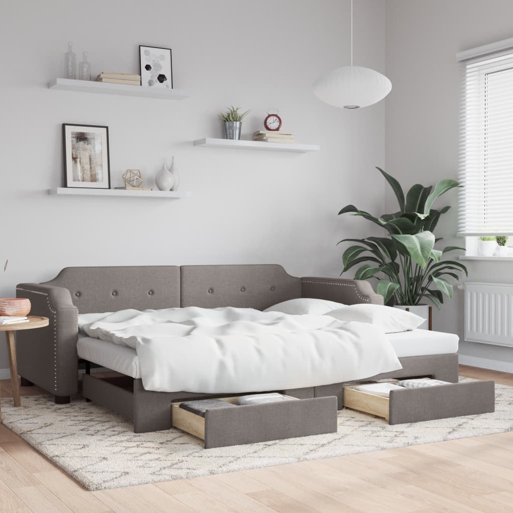 Sofa rozsuwana z szufladami, taupe, 100x200 cm, tkanina Lumarko!