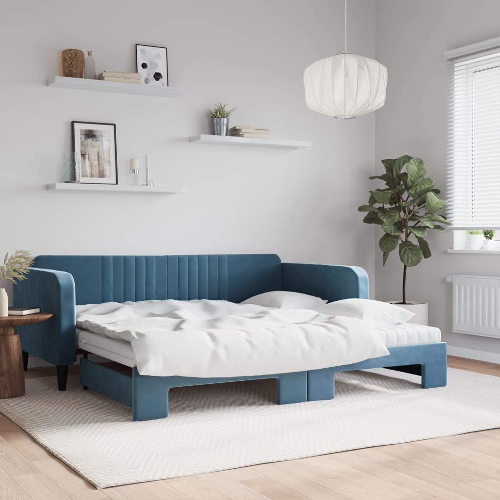 Sofa rozsuwana z materacami, niebieska, 100x200 cm, aksamit Lumarko!