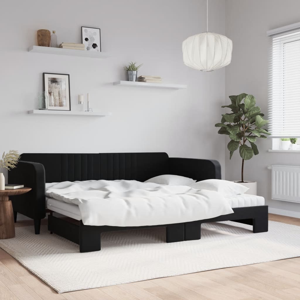Sofa rozsuwana z materacami, czarna, 100x200 cm, aksamit Lumarko!