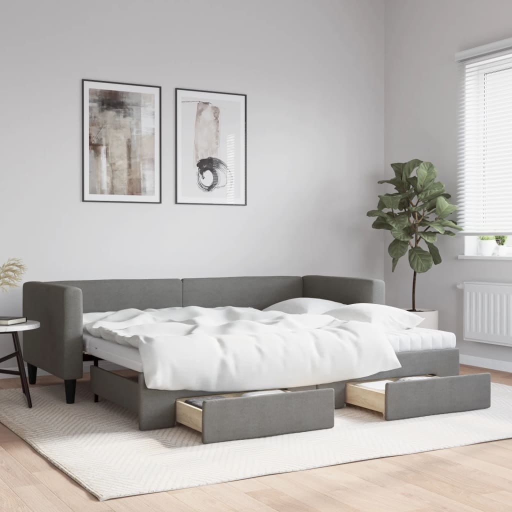 Sofa rozsuwana z szufladami, ciemnoszara, 80x200 cm, tkanina Lumarko!