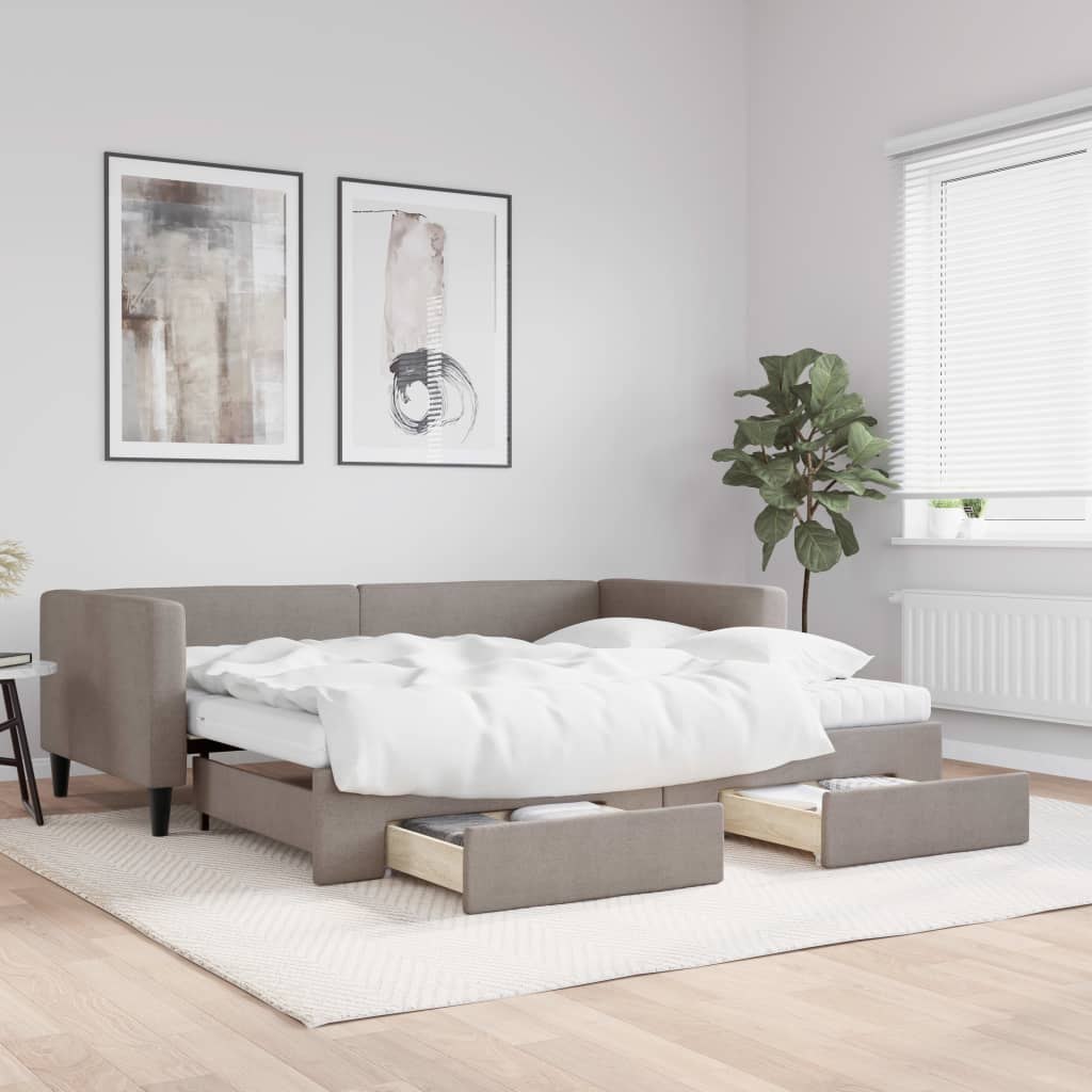 Sofa rozsuwana z szufladami, taupe, 90x200 cm, tkanina Lumarko!