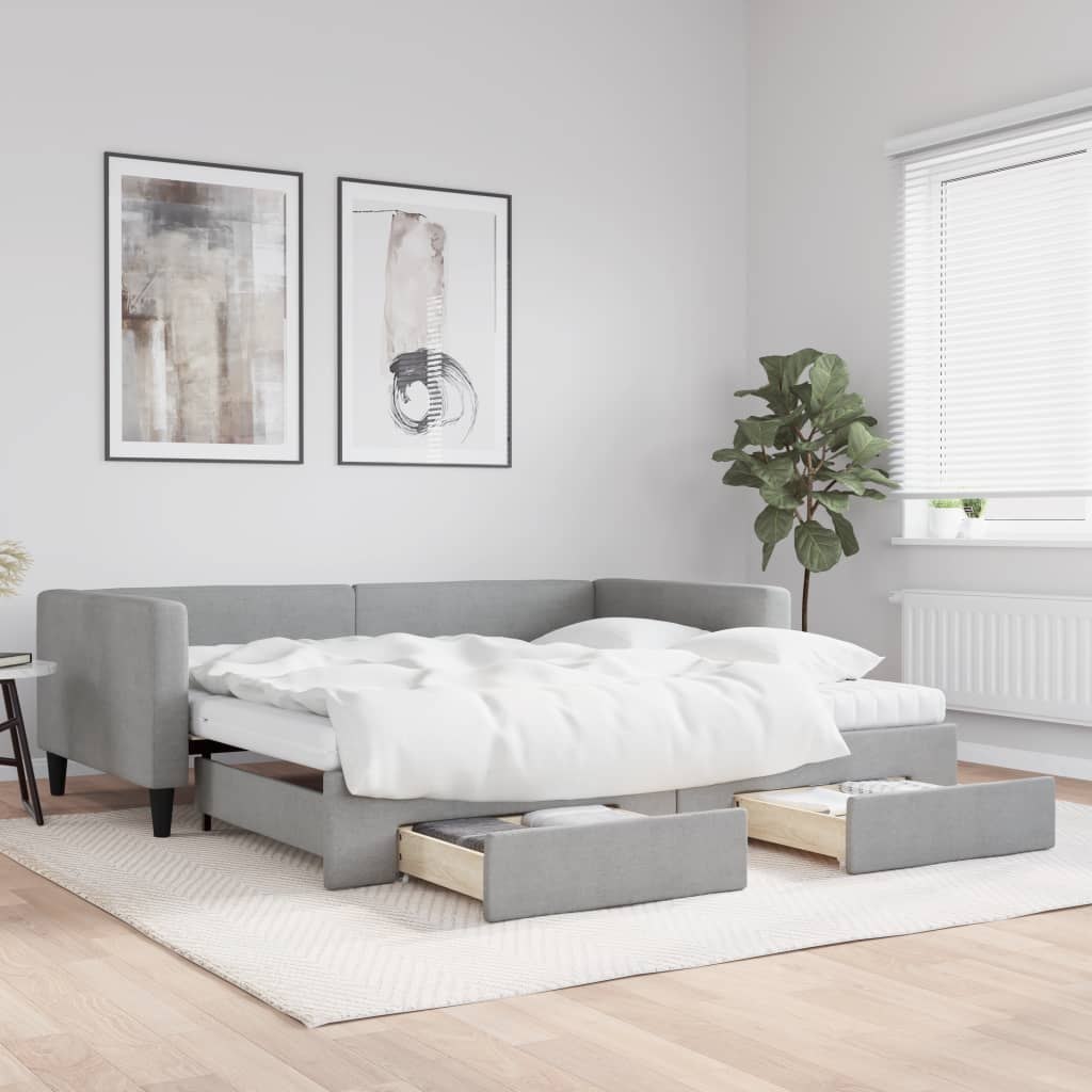 Sofa rozsuwana z szufladami, jasnoszara, 100x200 cm, tkanina Lumarko!