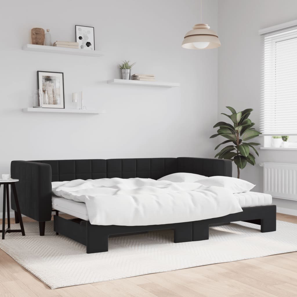 Sofa rozsuwana z materacami, czarna, 90x190 cm, aksamit Lumarko!